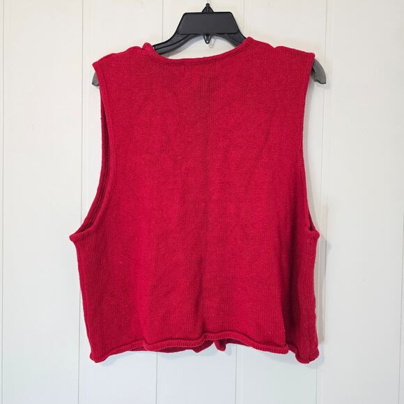 Vintage Sweater Vest Pronto Gold Floral Embroidered Red Knit Buttons L - Picture 2 of 8